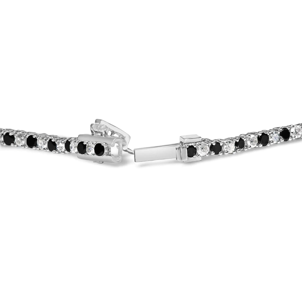 Collier de tennis en argent sterling 925 avec diamants blancs et noirs alternés de 7,0 carats (couleur noire/IJ, pureté I2-I3) - 16 à 18 pouces
