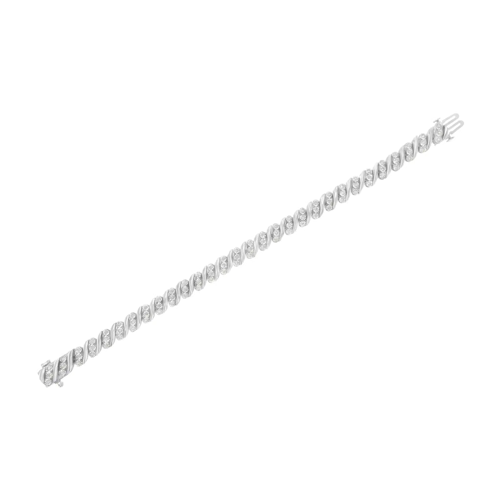 .925 Sterling Silver 3-Stone Row Diamond "S" Link Bracelet (1 cttw, I-J Color, I3 Clarity) - Size 7.5"