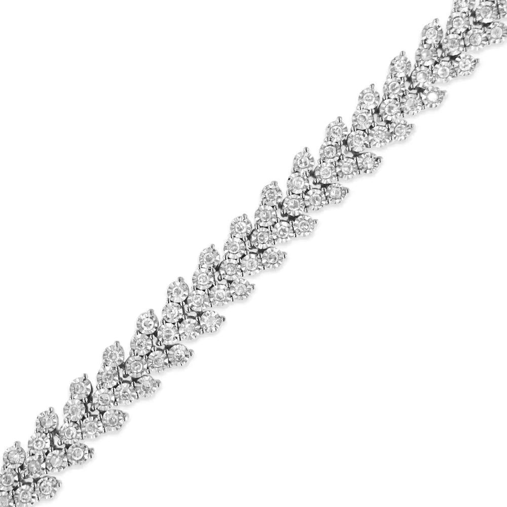 Pulsera de eslabones de corona de laurel con diamantes engastados en plata de ley 925 de 2,00 ct (color IJ, claridad I3) - 7,25"