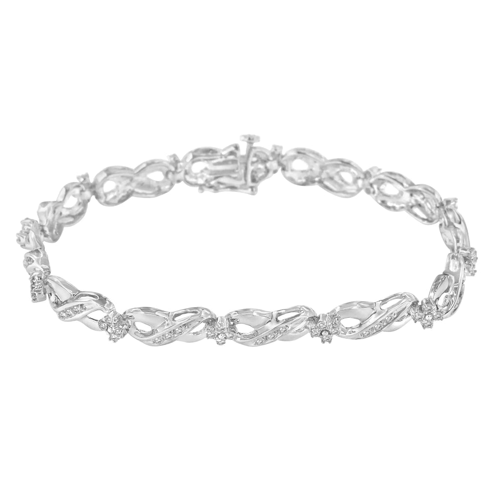 Bracelet tennis Infinity Link en argent sterling 925 avec diamants taille rose sertis à griffes 1/4 ct (couleur IJ, pureté I2-I3) - Taille 7"
