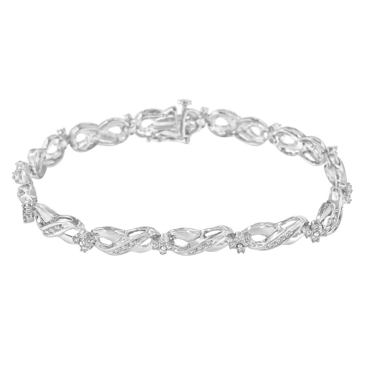 Bracelet tennis Infinity Link en argent sterling 925 avec diamants taille rose sertis à griffes 1/4 ct (couleur IJ, pureté I2-I3) - Taille 7"