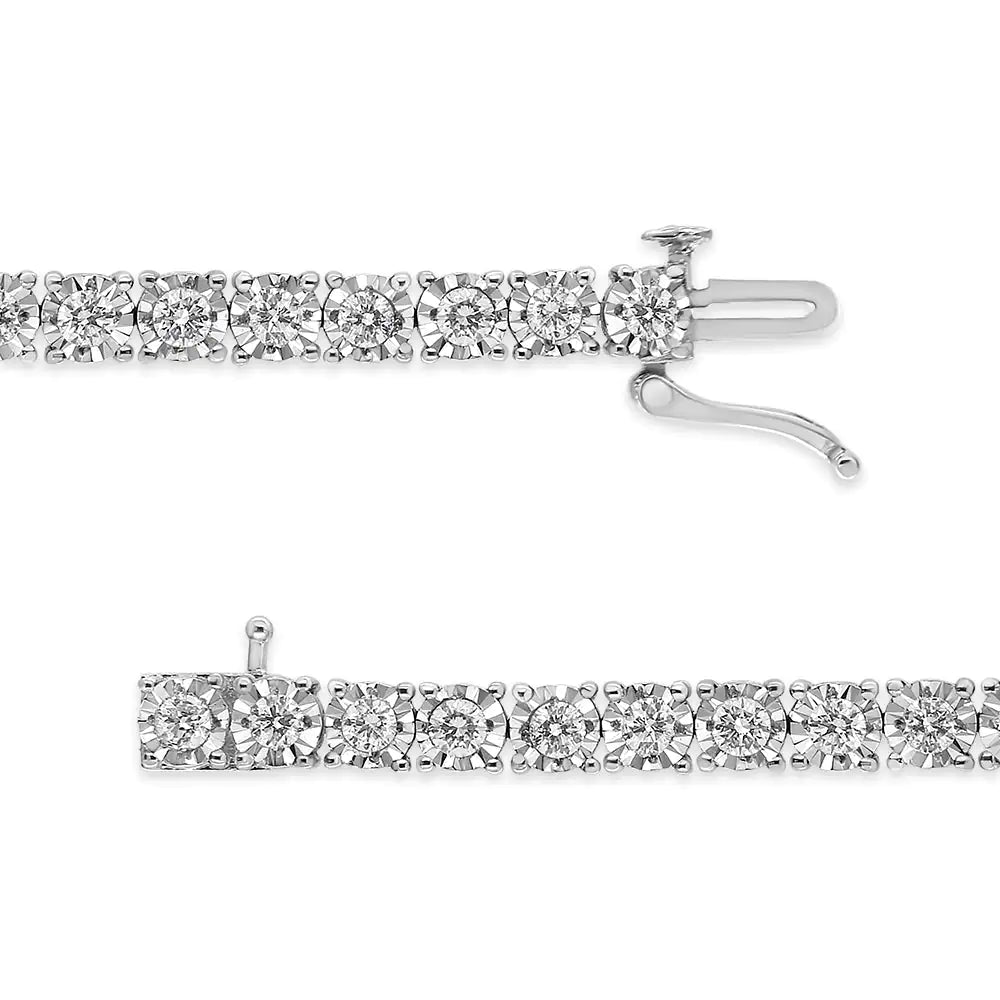 Pulsera de tenis con placa milagrosa engastada con ilusión de diamantes de 3,0 ct en plata esterlina 925 (color IJ, claridad I3) - 7"