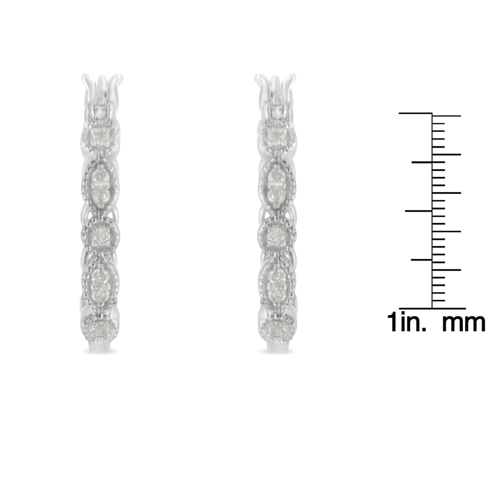 Aros de plata de ley 925 con milgrain de diamantes de 1/6 ct (color IJ, claridad I3)
