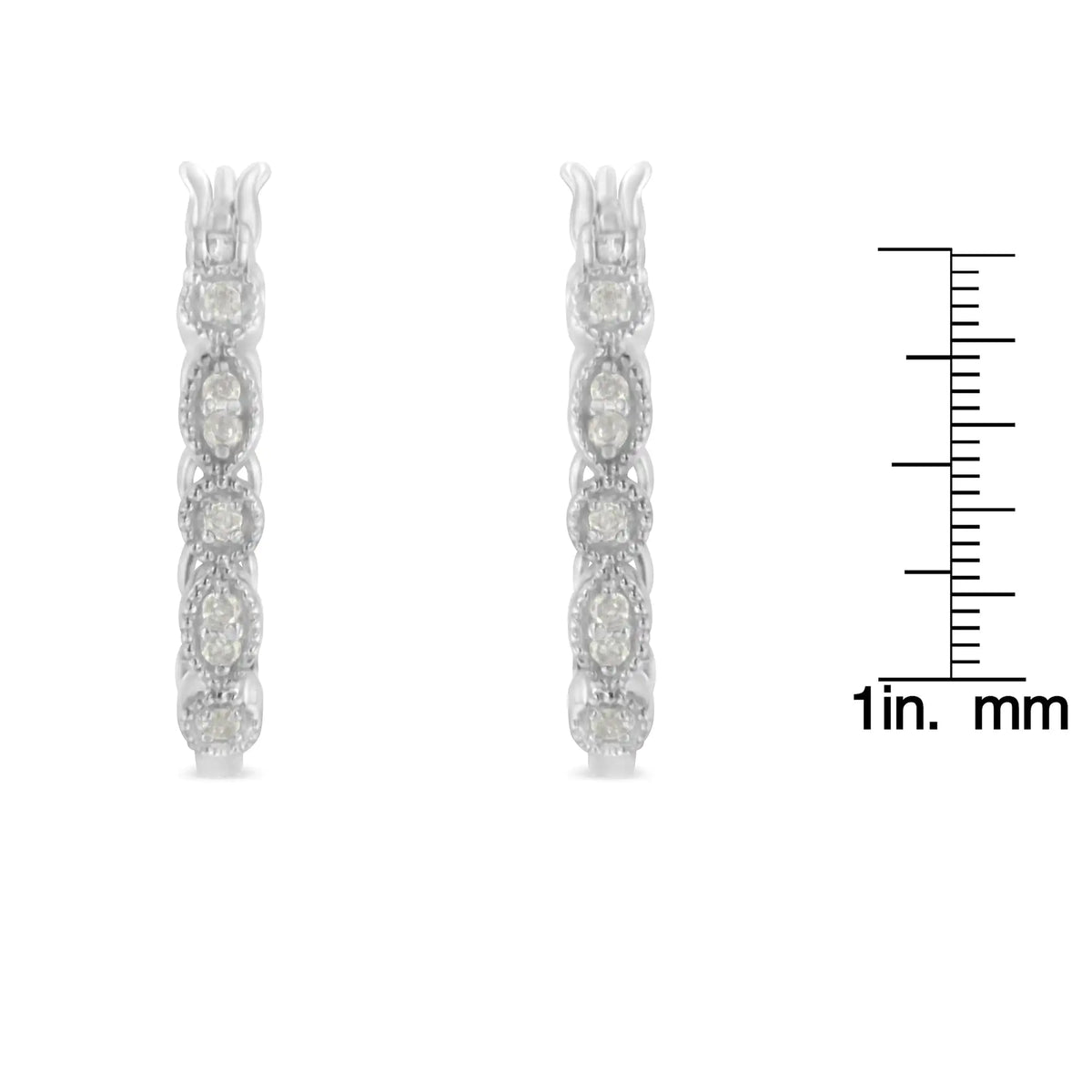 Aros de plata de ley 925 con milgrain de diamantes de 1/6 ct (color IJ, claridad I3)