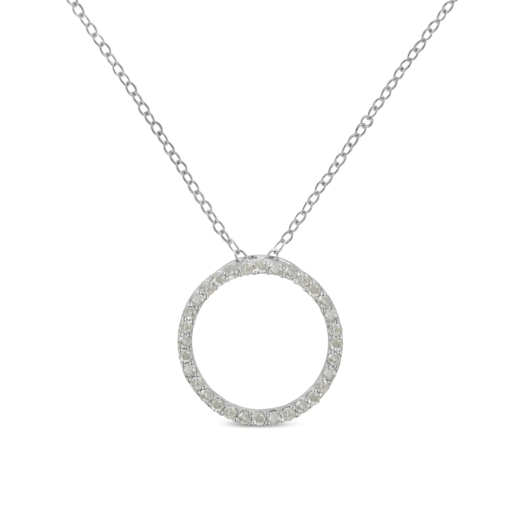 .925 Sterling Silver 1/3 Cttw Round-cut Diamond Open Circle Halo 18" Pendant Necklace (I-J Color, I2-I3 Clarity)