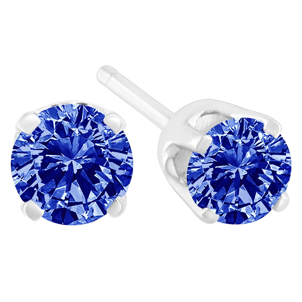 Aros clásicos de 4 puntas con diamantes azules de talla brillante de 1/5 ct en plata esterlina 925 (color elegante mejorado, claridad I2-I3)