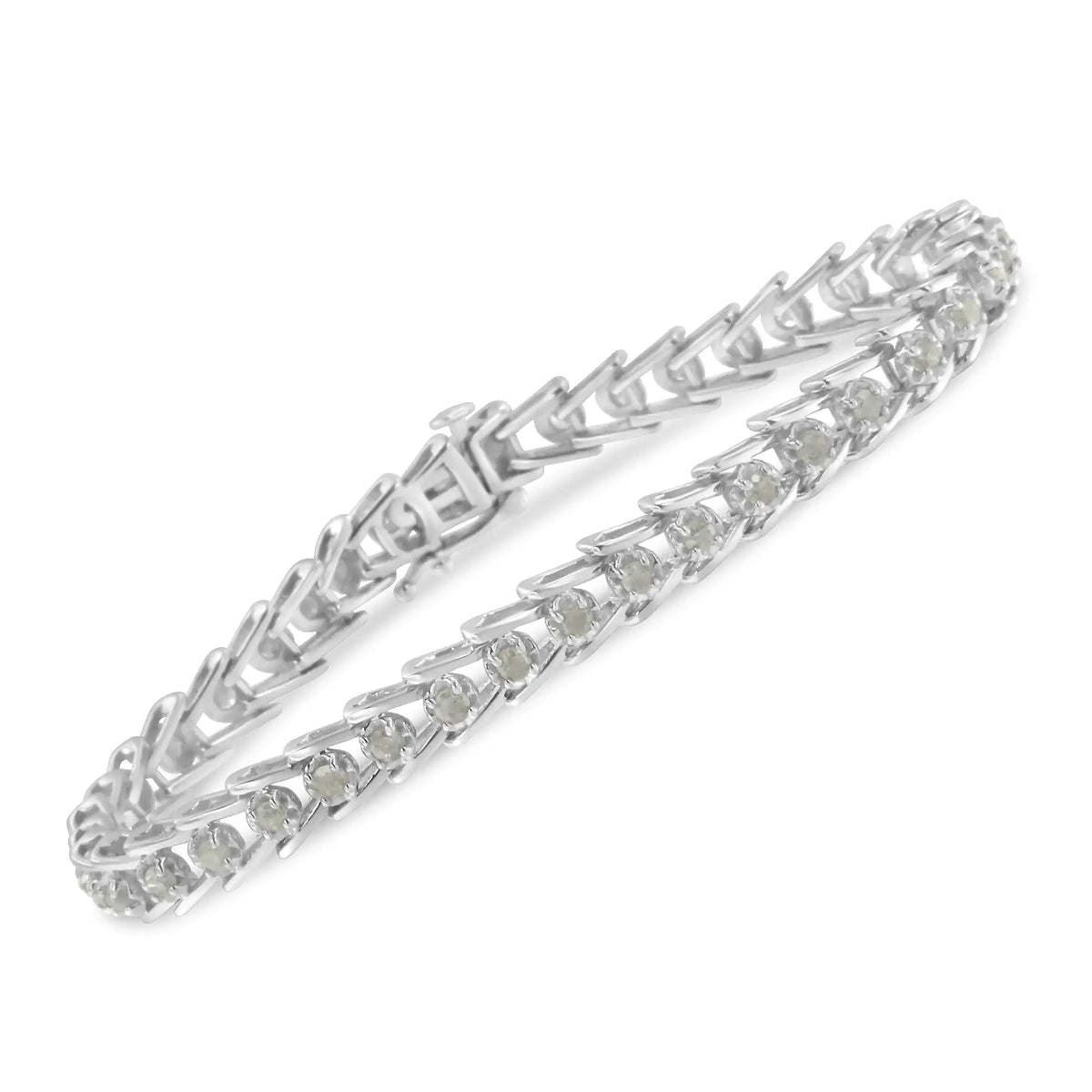 Pulsera de tenis con eslabones en forma de abanico de diamantes de 2,0 ct en plata esterlina 925 (color IJ, claridad I3) - 7"