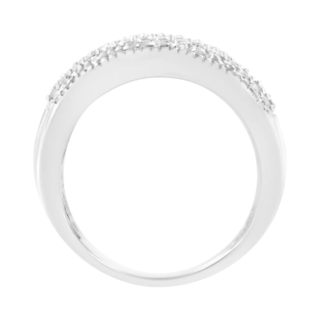 Anillo de banda moderna con diamantes de talla baguette y redonda de varias filas de 1 ct en plata esterlina 925 (claridad I2-I3, color HI)