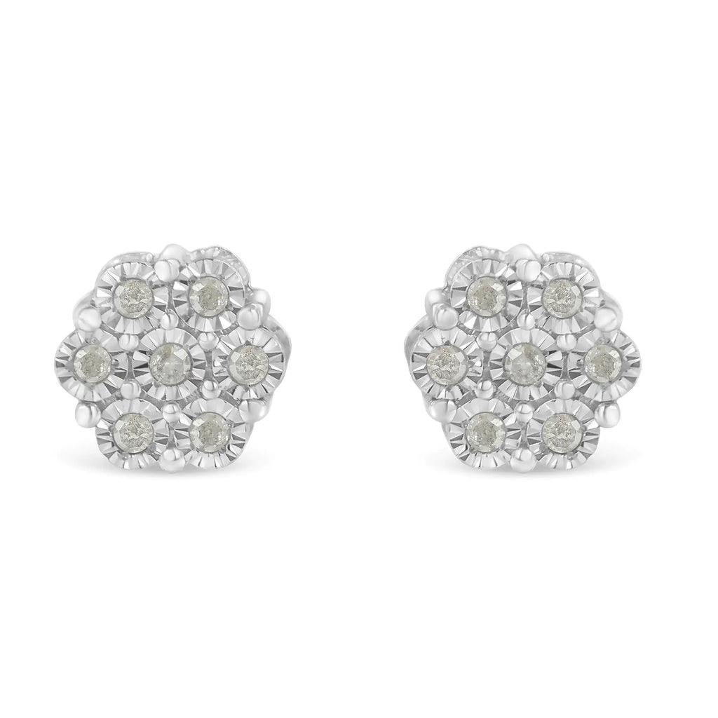 Aros con forma de botón con diamantes de talla redonda de 1/4 ct engastados con flores engastadas en forma de milagro en plata de ley 925 (color IJ, claridad I3)