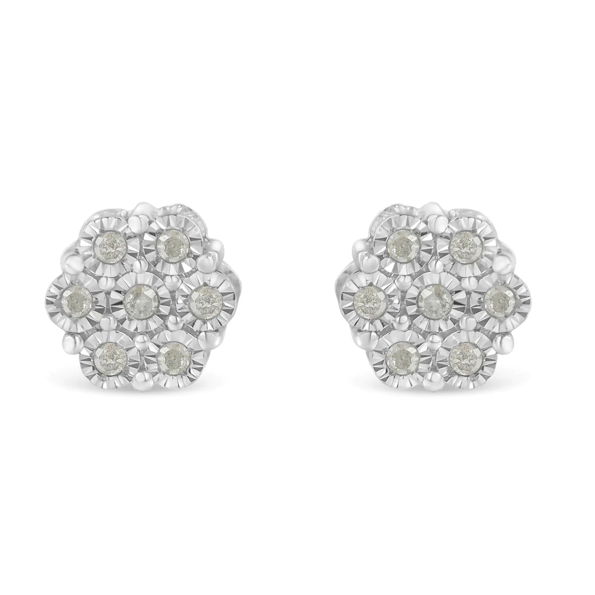 Aros con forma de botón con diamantes de talla redonda de 1/4 ct engastados con flores engastadas en forma de milagro en plata de ley 925 (color IJ, claridad I3)