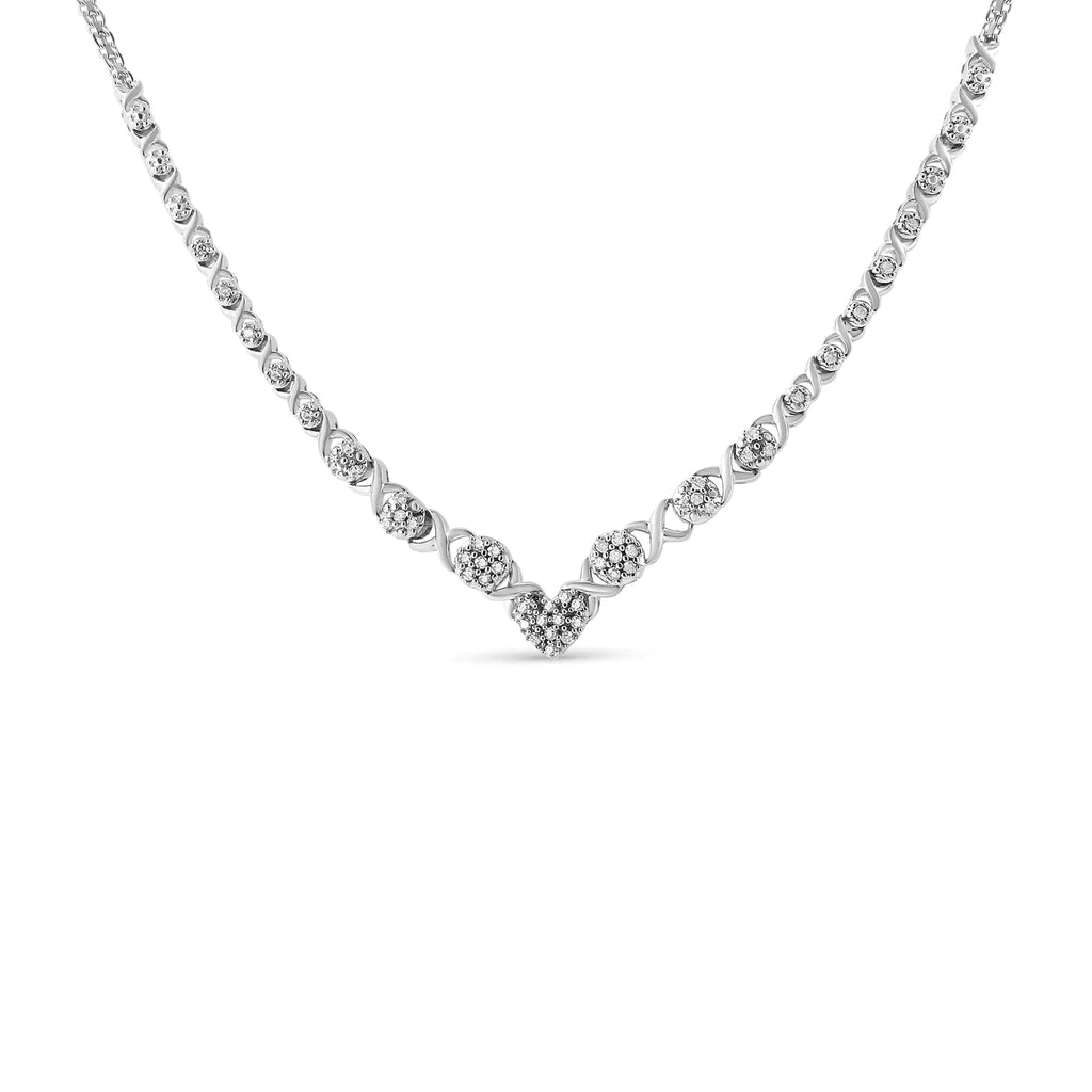 Collar llamativo de 18" con centro en forma de corazón y diamantes redondos engastados en garras de 1/2 ctw en plata esterlina 925 (color IJ, claridad I3)