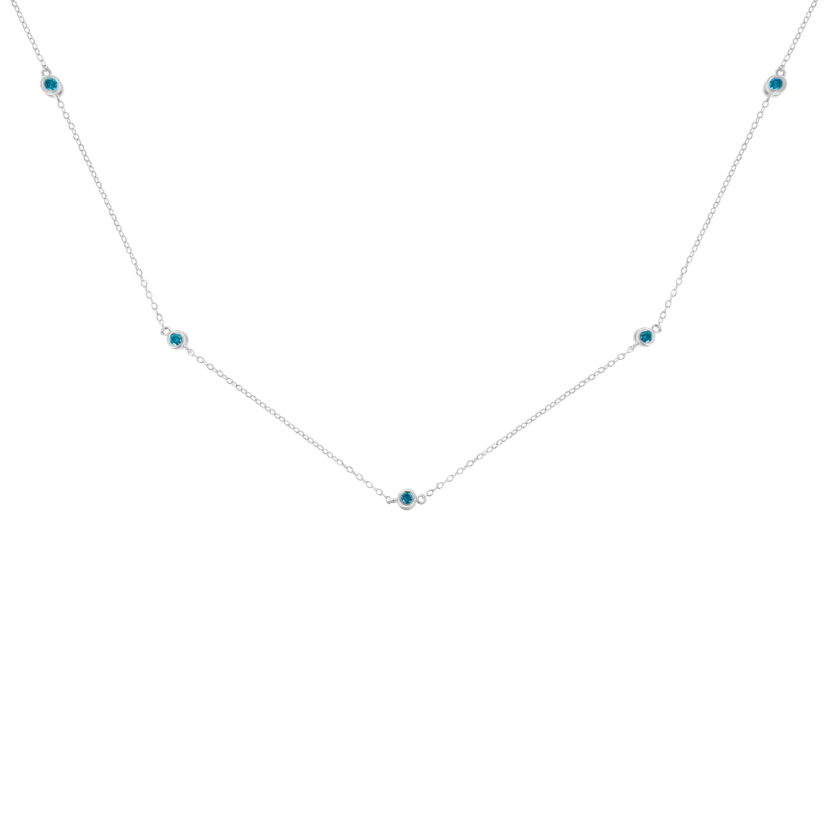 .925 Sterling Silver 1/2 Cttw Treated Fancy Blue Diamond Station Necklace (I2-I3 Clarity) - 18”