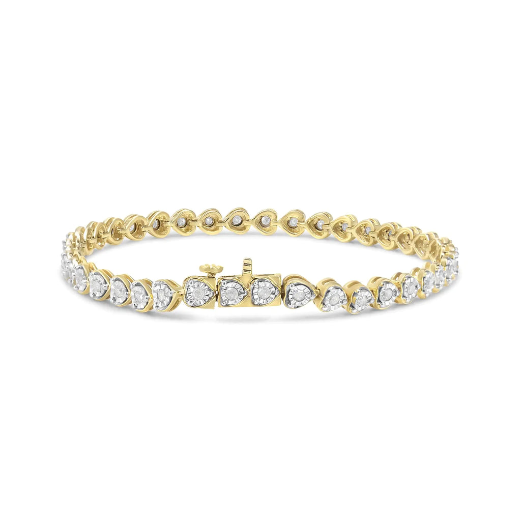Pulsera de tenis de 7" con eslabones en forma de corazón y diamantes engastados en plata de ley 925 de 1,0 ct (color IJ, claridad I2-I3)