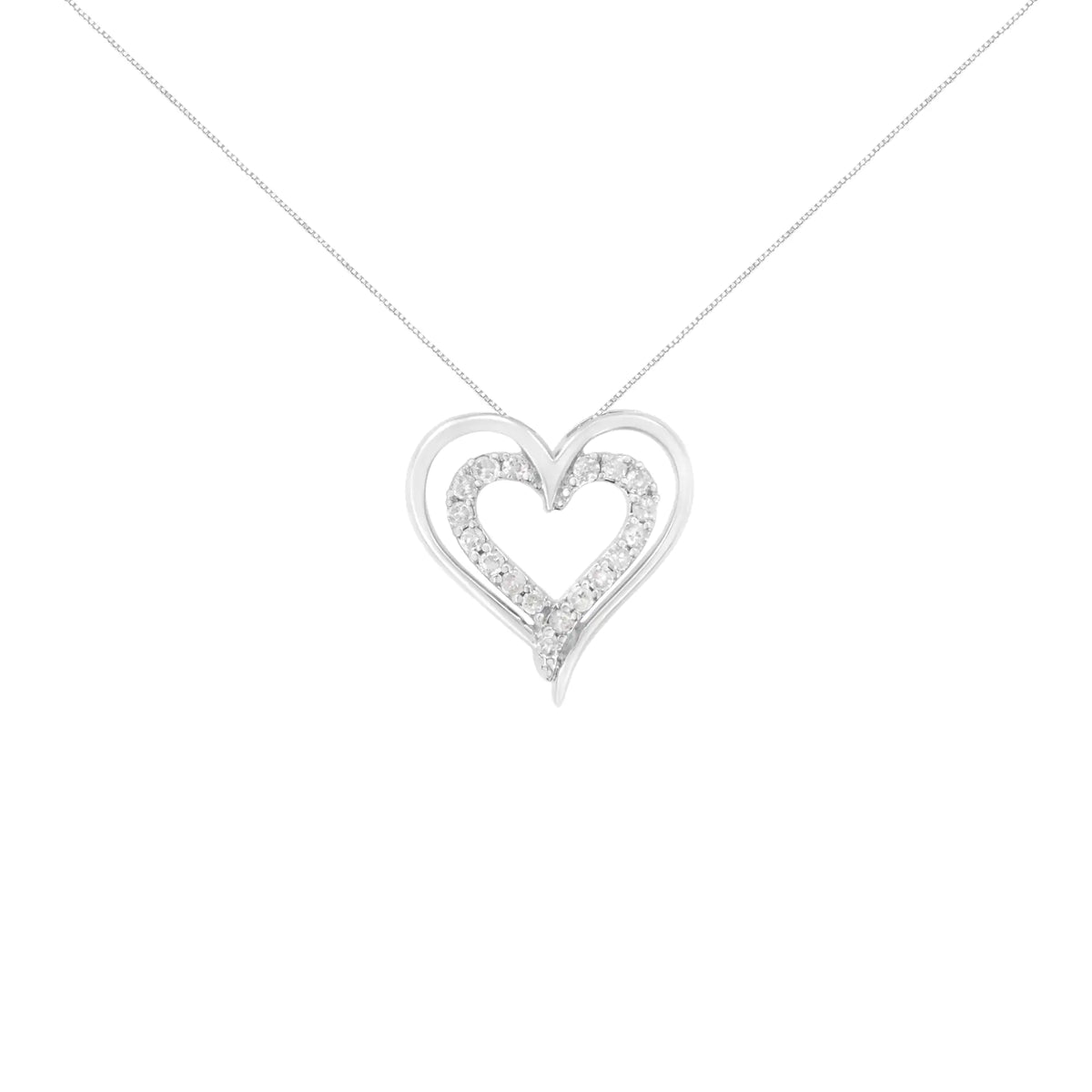 Collar con colgante de corazón doble abierto de diamantes de 1/4 cttw en plata de ley 925 de 18" (claridad IJ, color I2-I3)