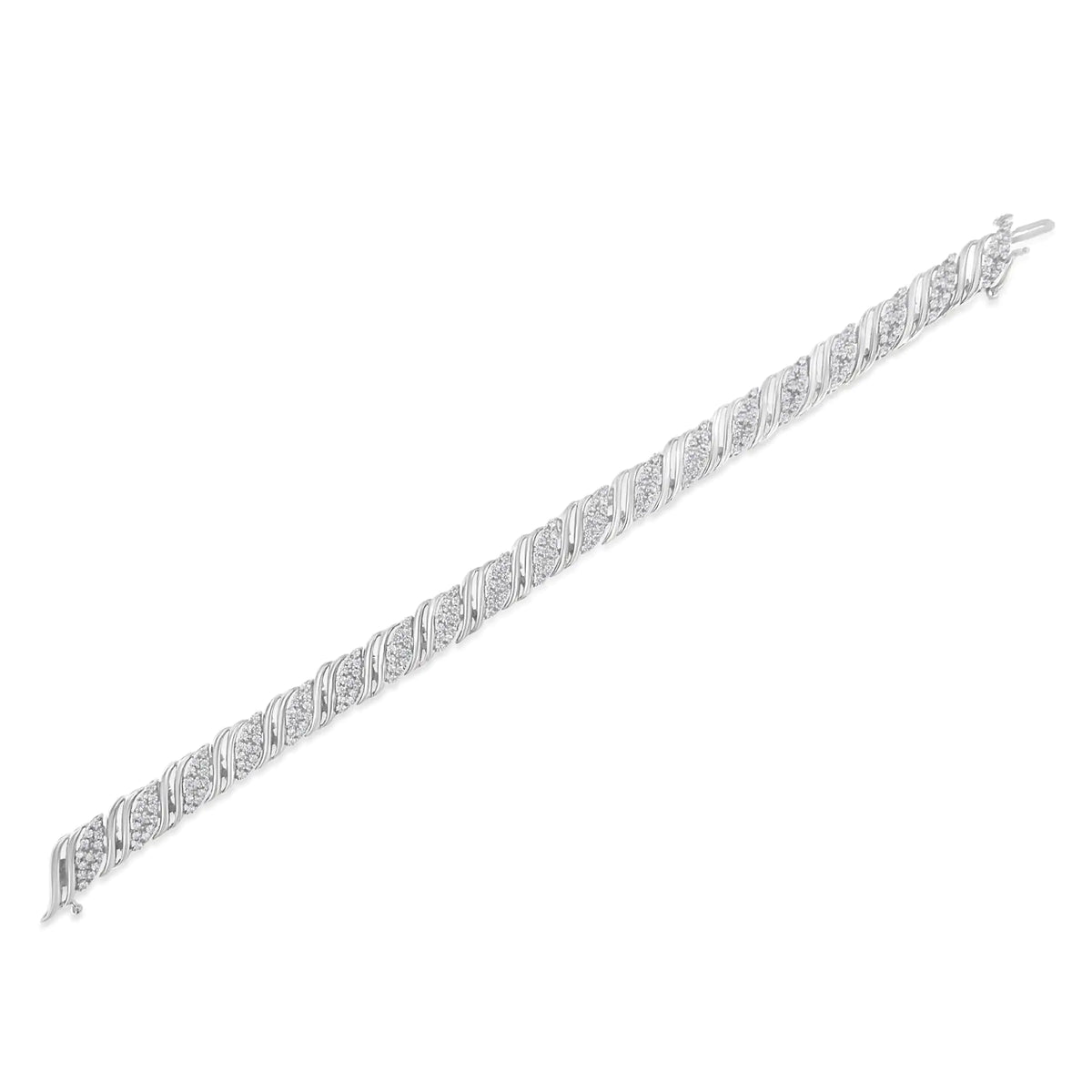 Pulsera de eslabones en forma de S con doble vuelta de diamantes de 2,0 cttw en plata de ley 925 (color IJ, claridad I3) - 7,25"