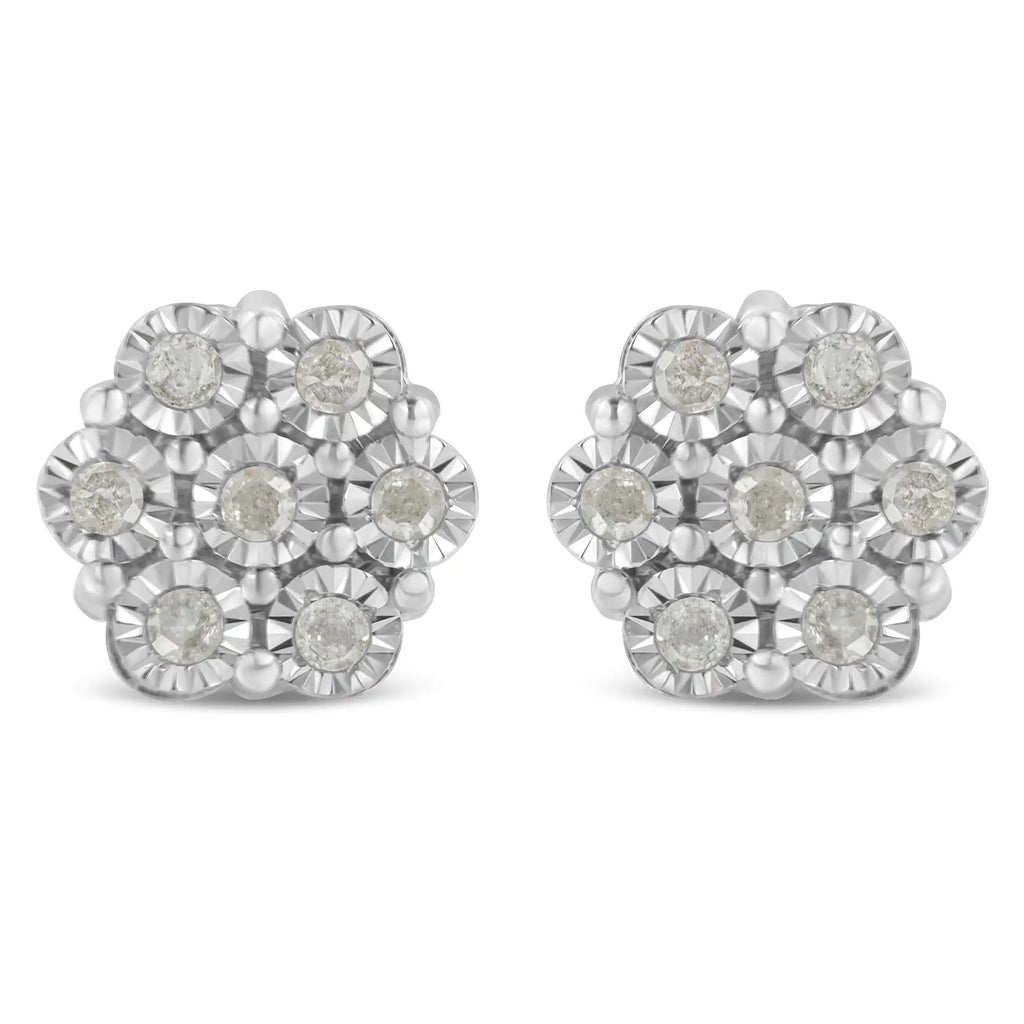 .925 Sterling Silver 1/2 Cttw Round-Cut Diamond Miracle-Set Floral Cluster Button Stud Earrings (I-J Color, I2-I3 Clarity)