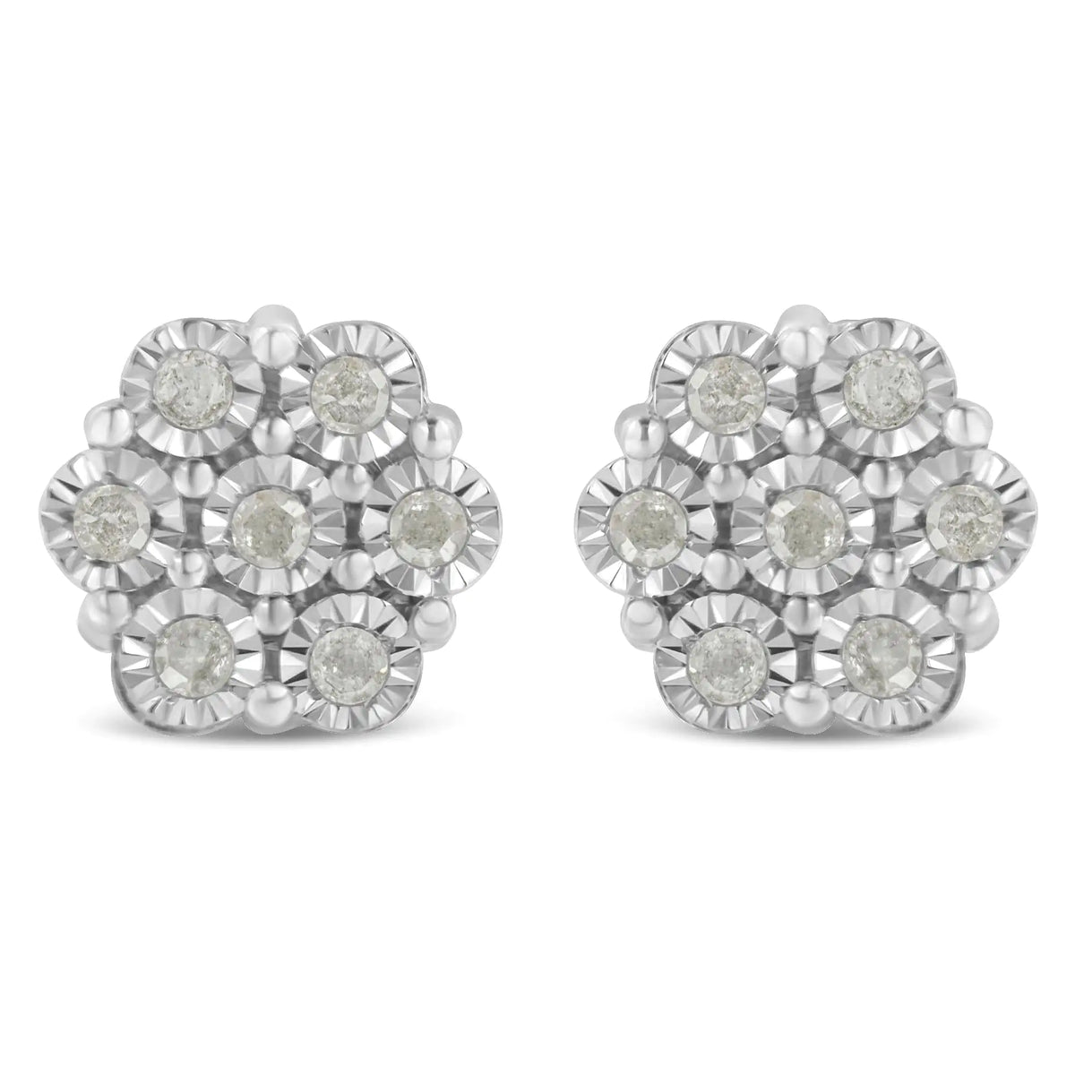 .925 Sterling Silver 1/2 Cttw Round-Cut Diamond Miracle-Set Floral Cluster Button Stud Earrings (I-J Color, I2-I3 Clarity)