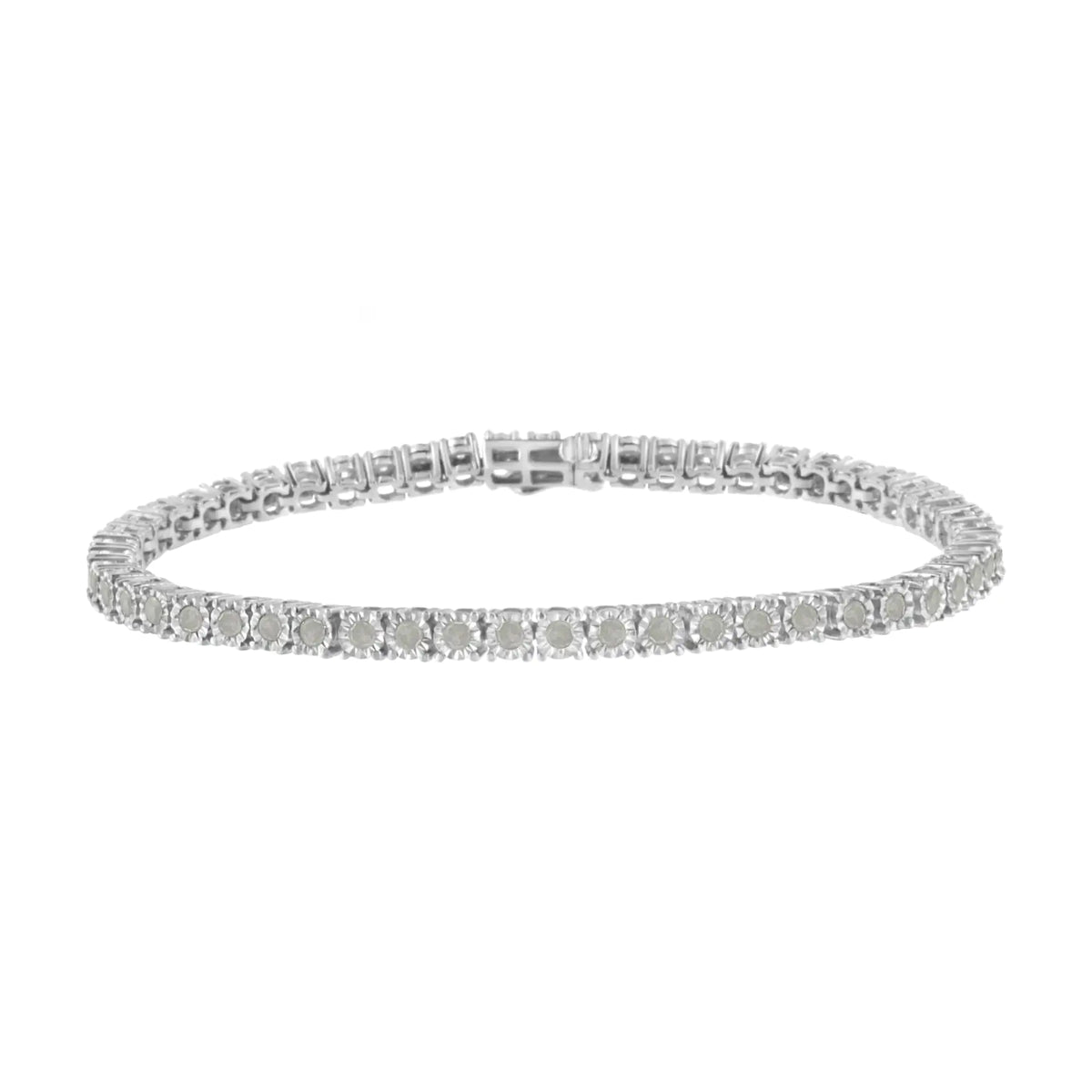 Pulsera de tenis con placa milagrosa engastada con ilusión de diamantes de 2,0 ct en plata esterlina 925 (color IJ, claridad I3) - 7"