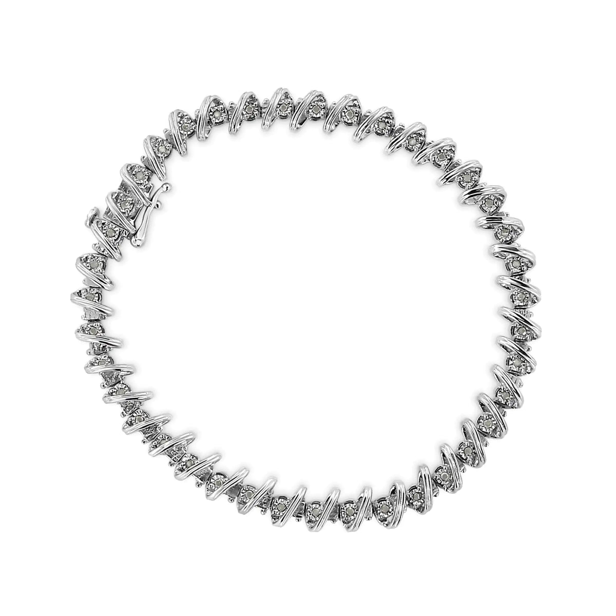 Pulsera de eslabones curvos en forma de S con diamantes engastados Miracle de 1/4 ct en plata esterlina 925 (color IJ, claridad I3), 7"