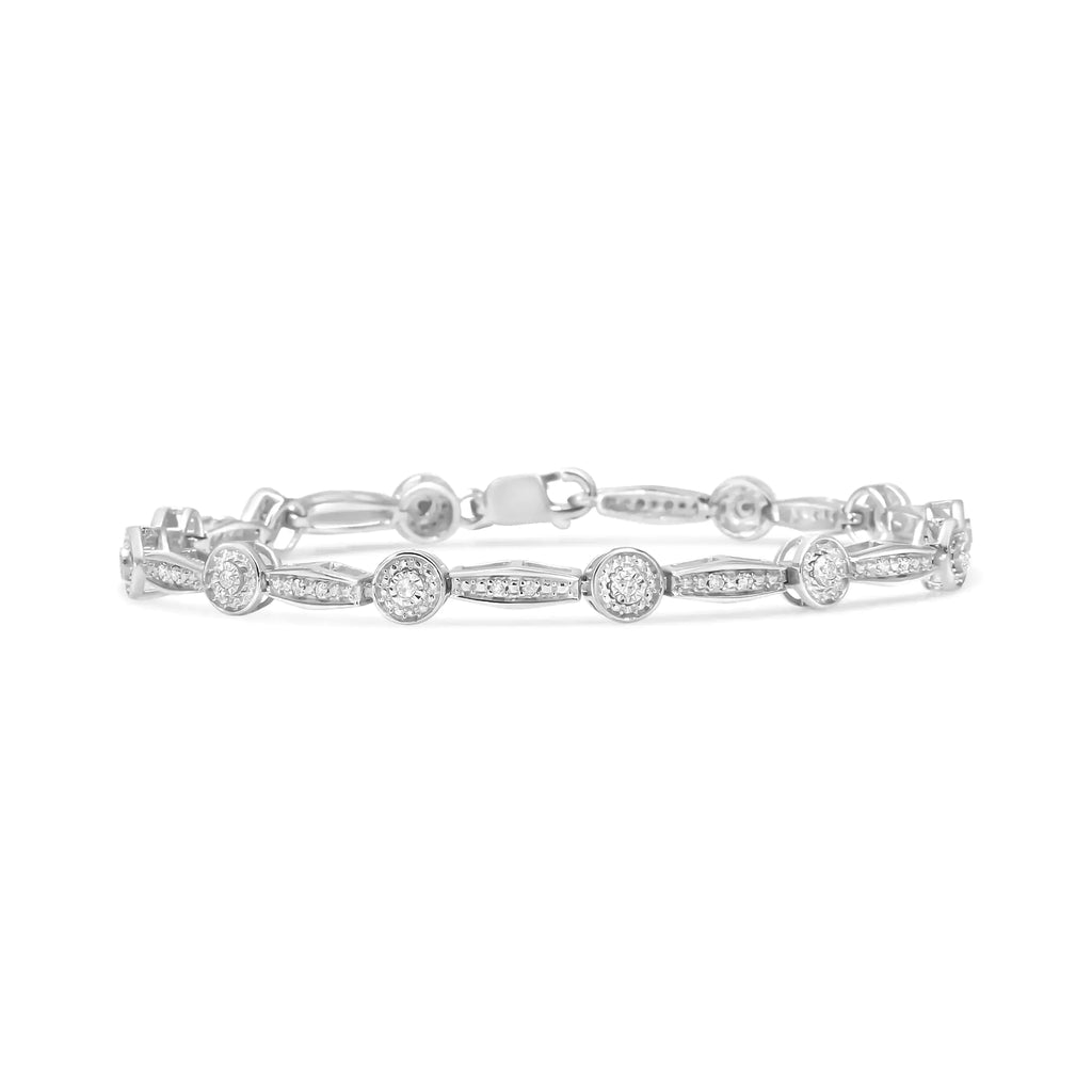 Bracelet à maillons halo en forme de cercle et de rectangle en argent sterling 925 1/4 ct (couleur IJ, pureté I2-I3) - 7,25"