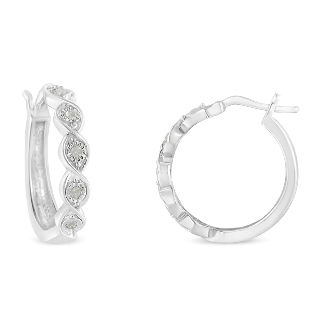 Boucles d'oreilles créoles en argent sterling 925 avec diamants sertis miracles 1/10 ct (couleur IJ, pureté I3)