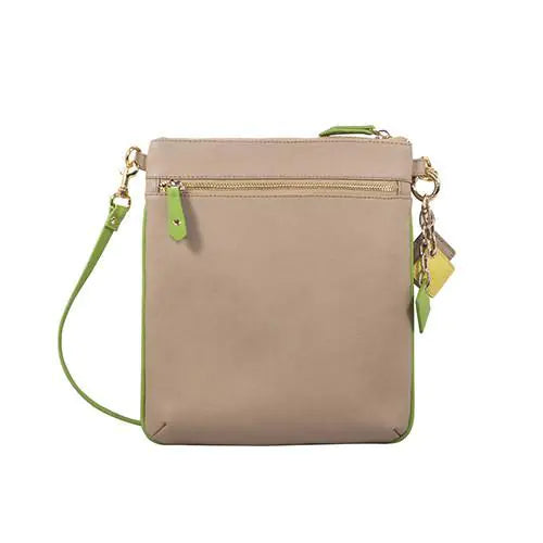 Bolso bandolera de piel Lily, color tostado y amarillo canario