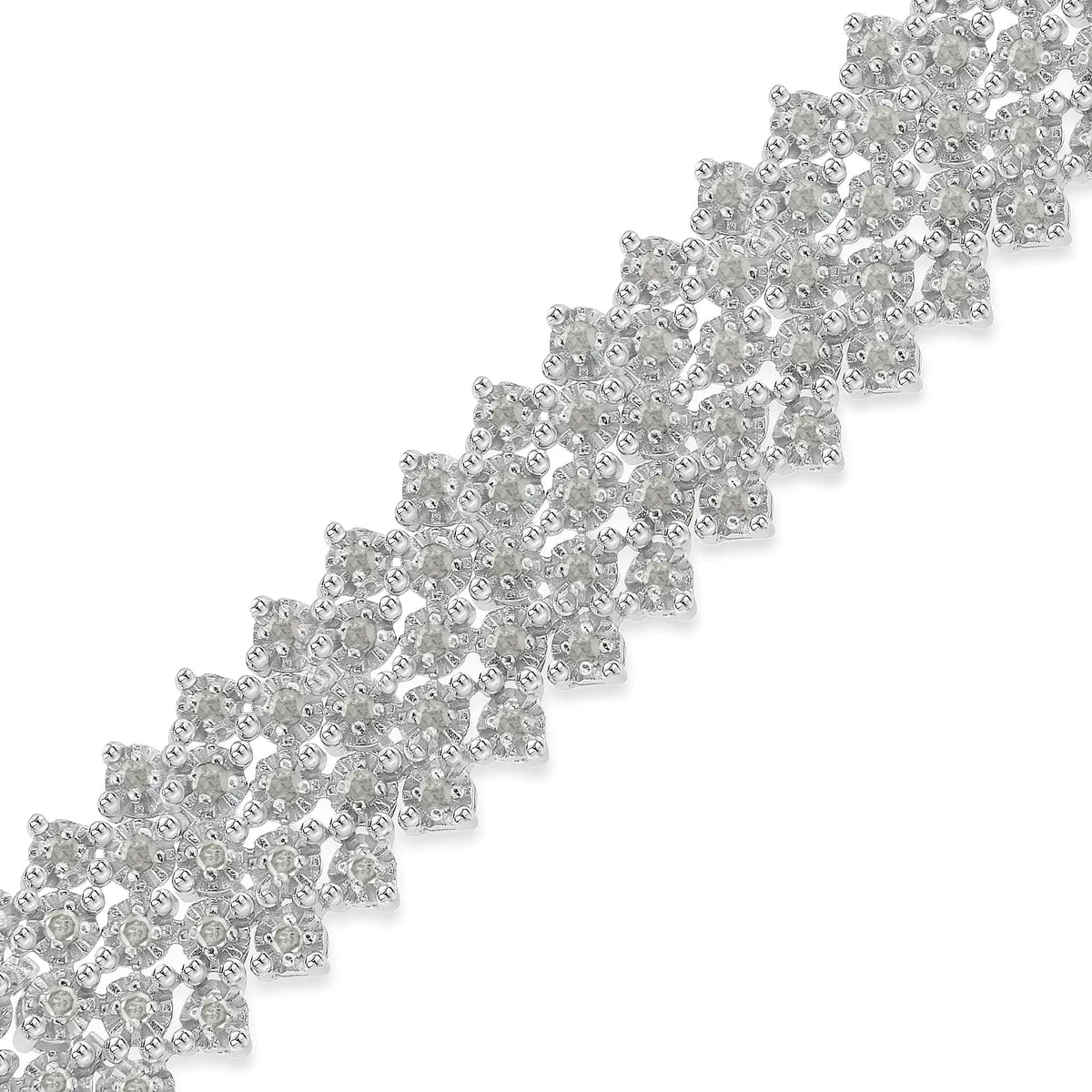 Pulsera de tenis de varias filas de diamantes de 3,0 cttw en plata esterlina 925 (claridad IJ, color I3) - Tamaño 7"