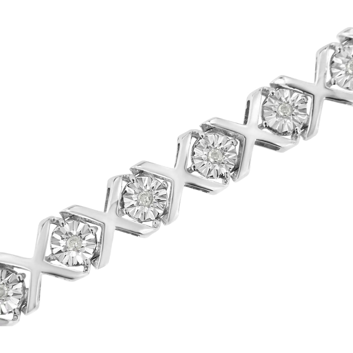 Pulsera de eslabones en forma de "X" con diamantes engastados milagros de 1/4 ct en plata esterlina 925 (color IJ, claridad I3) - 7,25"