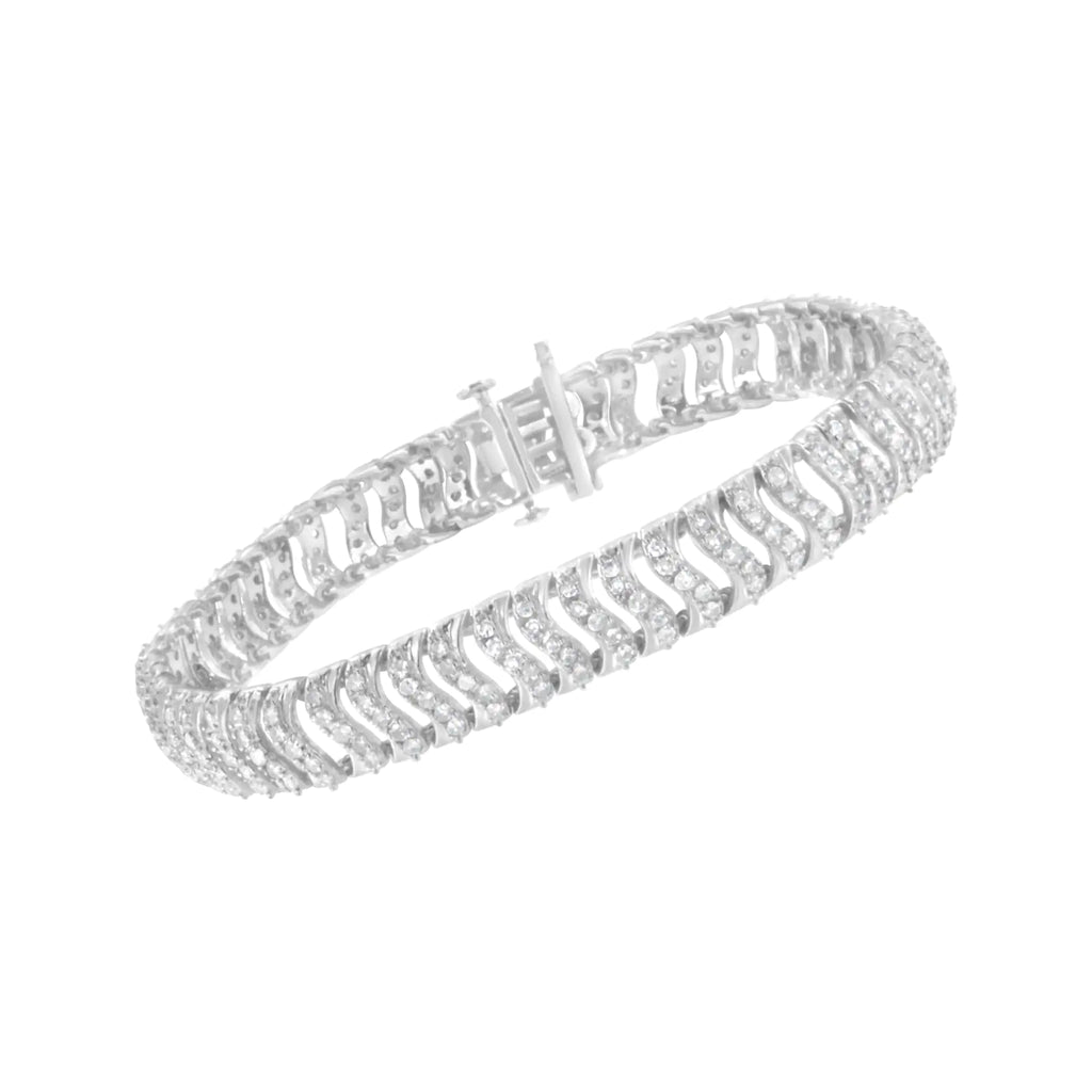Bracelet à maillons ondulés en forme de « S » en argent sterling 925 avec diamants de 3,0 ct (couleur IJ, pureté I1-I2) - 7,25