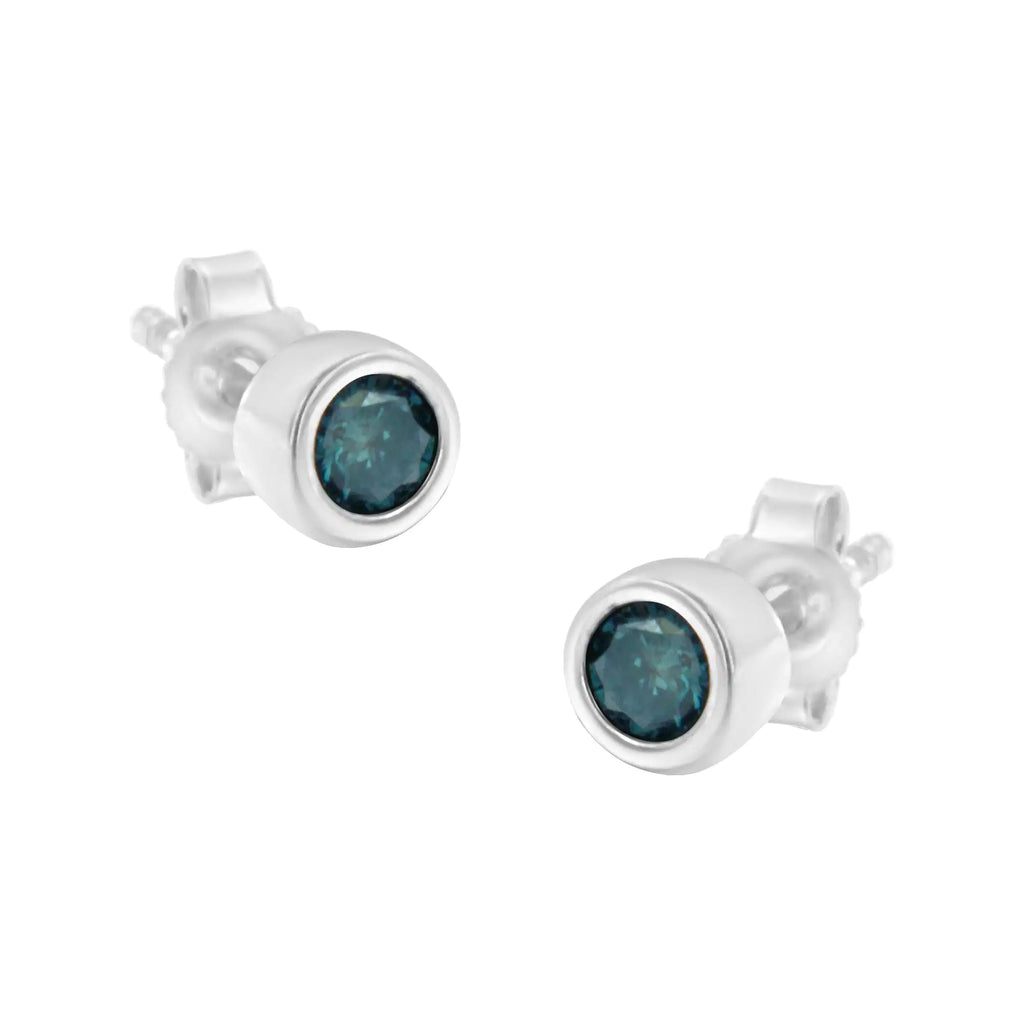 Aros con bisel de diamantes azules de talla brillante de 1/5 ct en plata esterlina 925 (color elegante, claridad I2-I3)