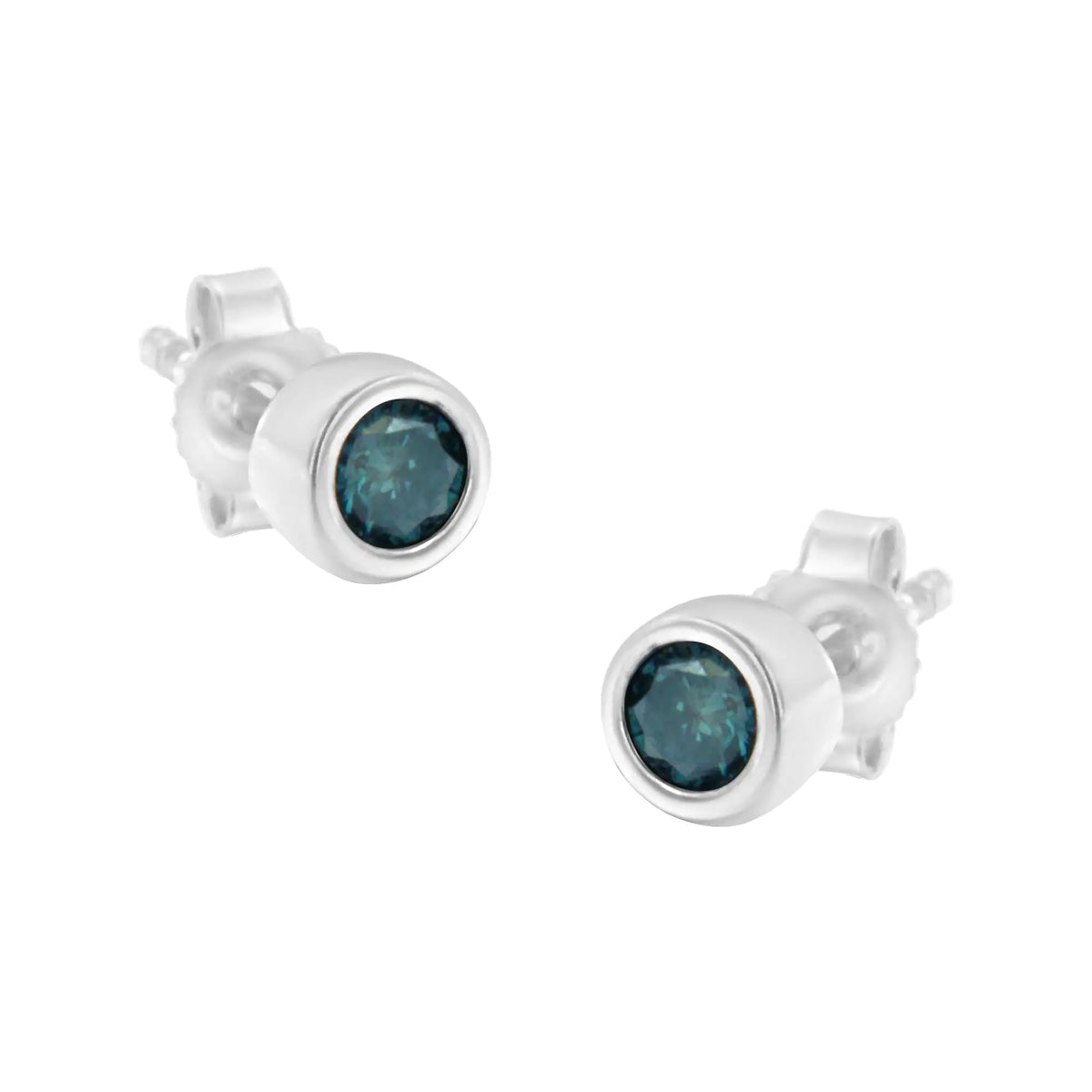 Aros con bisel de diamantes azules de talla brillante de 1/5 ct en plata esterlina 925 (color elegante, claridad I2-I3)