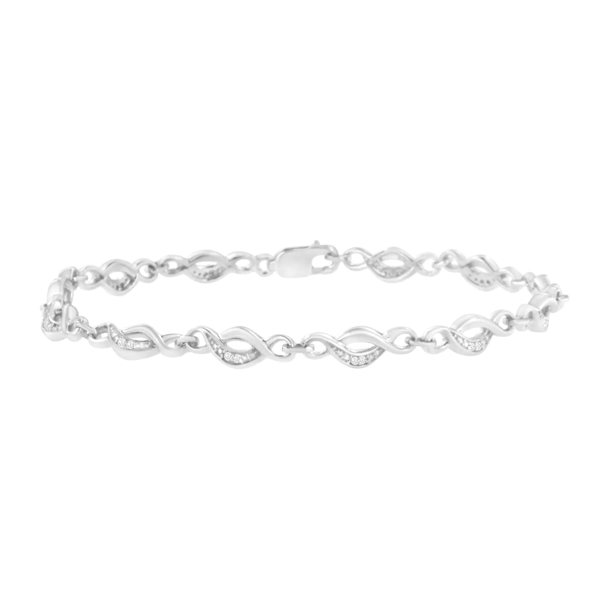 Pulsera de eslabones infinitos con detalles de diamantes de talla redonda engastados en garras en plata de ley 925 (color IJ, claridad I2-I3) - Tamaño 7,25"