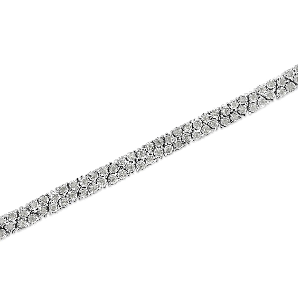 Pulsera de tenis de varias filas con trío de diamantes engastados en plata de ley .925 de 2,00 ct (color IJ, claridad I3) - 7,25"
