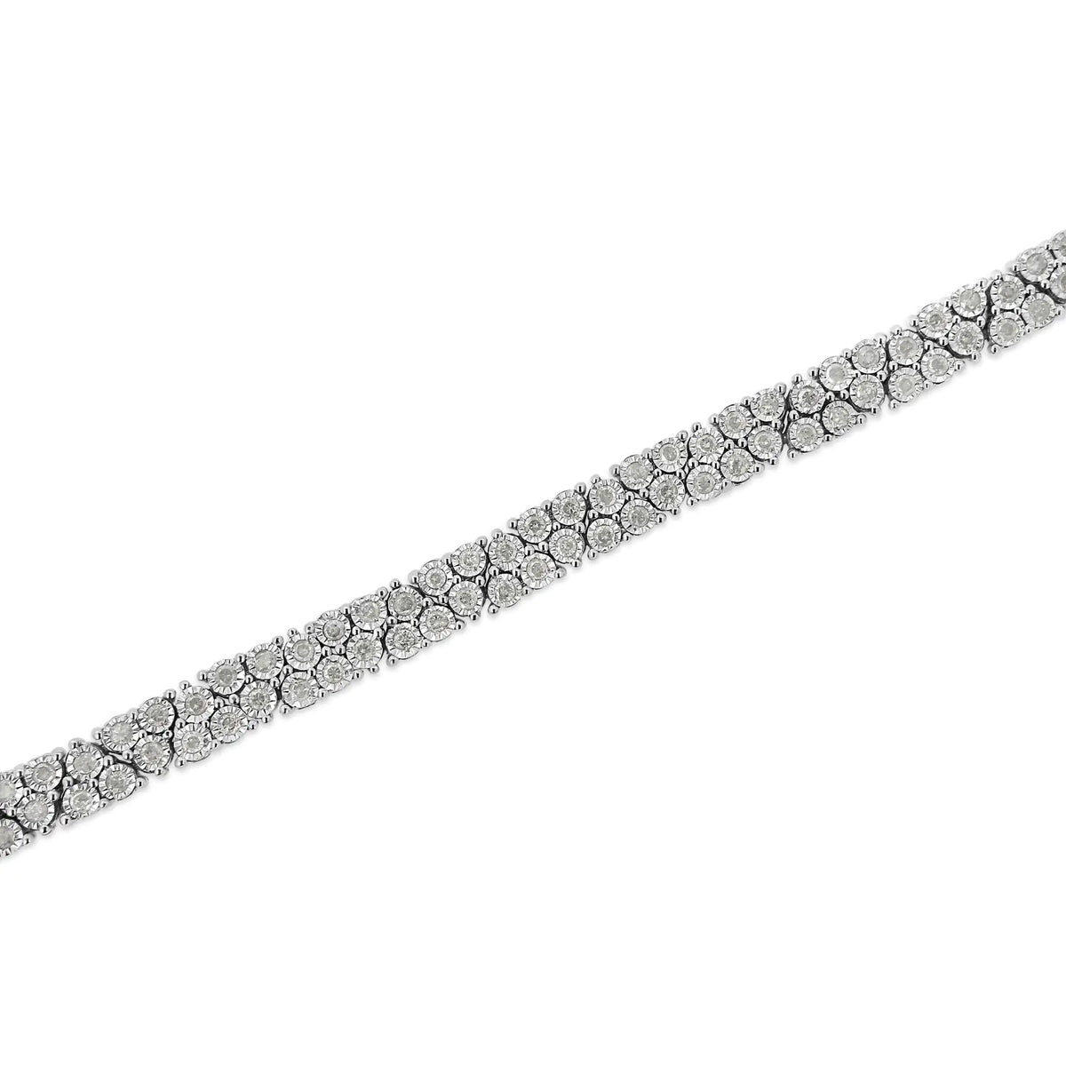 Pulsera de tenis de varias filas con trío de diamantes engastados en plata de ley .925 de 2,00 ct (color IJ, claridad I3) - 7,25"