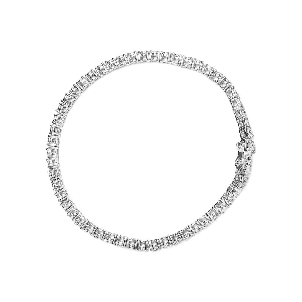 Bracelet de tennis en argent sterling 925 de 1,0 ct avec alternance de diamants blancs ronds et de diamants noirs traités ronds (couleur noire et IJ, pureté I3) - Taille 7" pouces