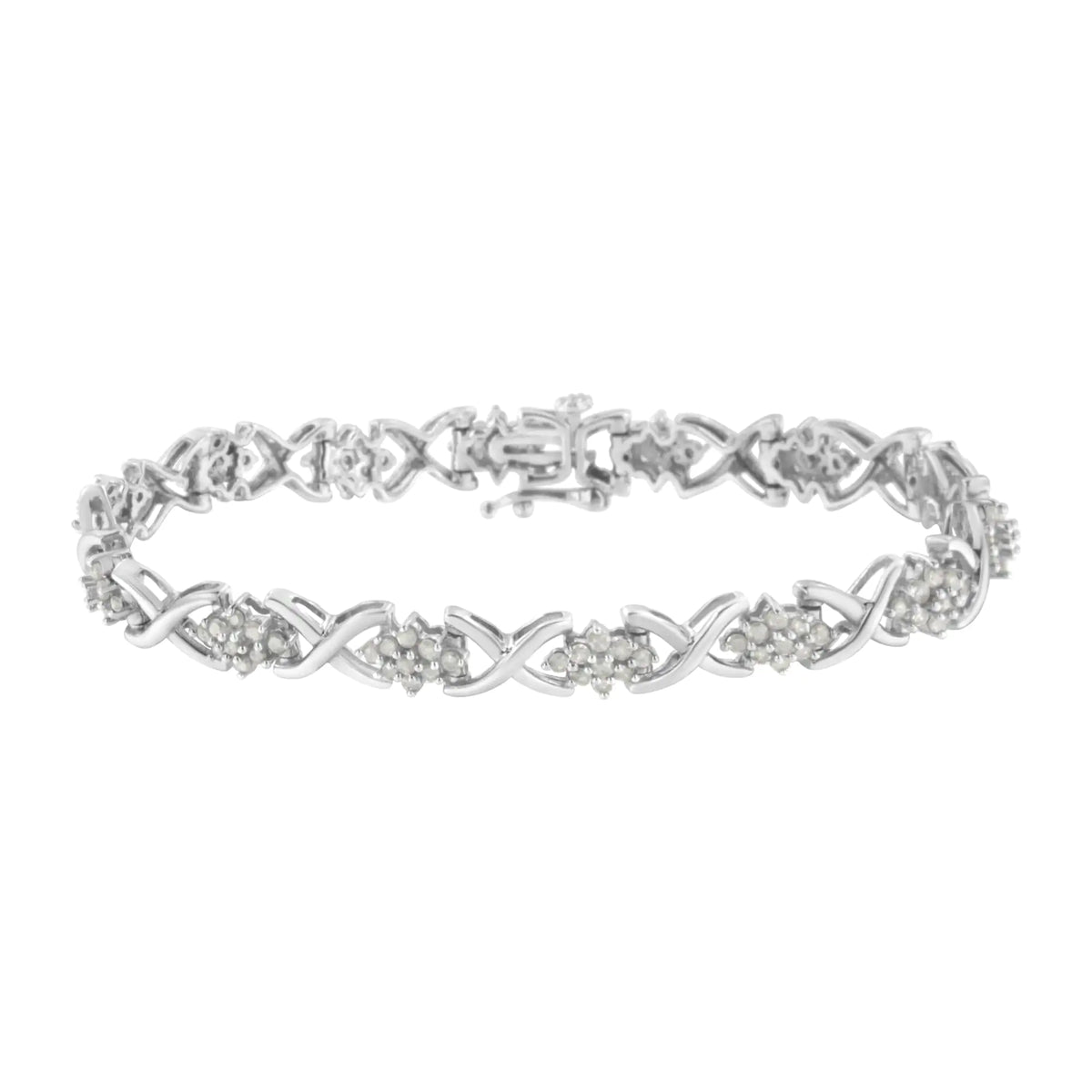 Pulsera de eslabones en forma de X de 7" con diamantes de 2 1/4 ct y plata de ley 925 (color IJ, claridad I3)