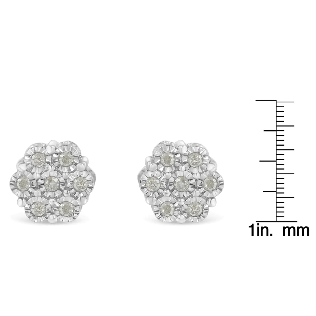 Aros con forma de botón con diamantes de talla redonda de 1/4 ct engastados con flores engastadas en forma de milagro en plata de ley 925 (color IJ, claridad I3)