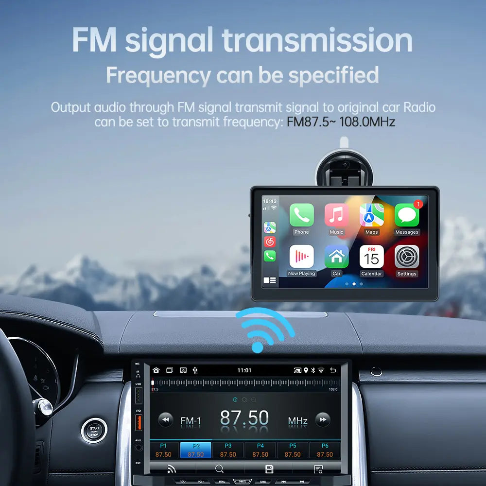 Reproductor multimedia de vídeo y radio universal para coche de 7 pulgadas con Apple CarPlay y Android Auto inalámbricos portátiles