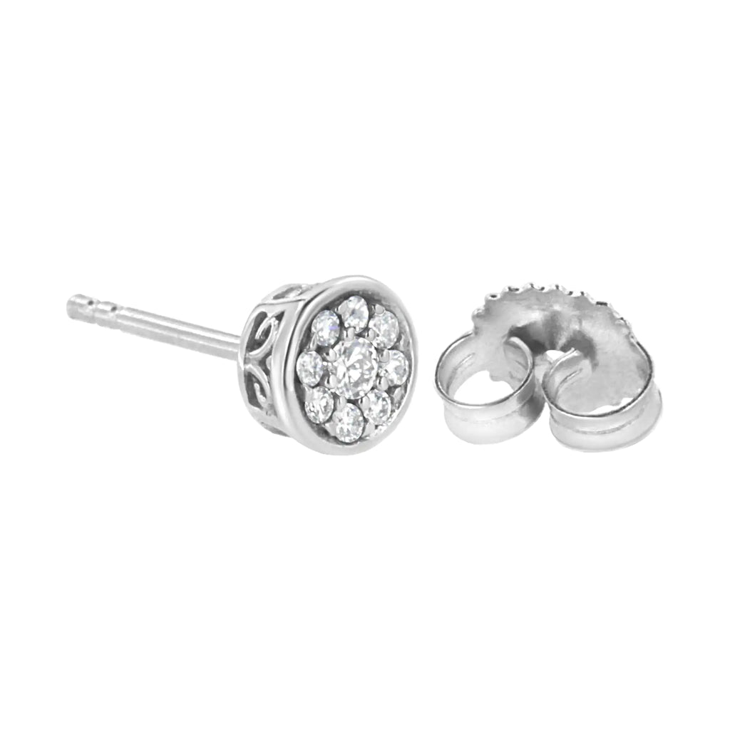 .925 Sterling Silver 1/3 cttw Lab Grown Diamond Floral Cluster Stud Earring (F-G Color, VS2-SI1 Clarity)