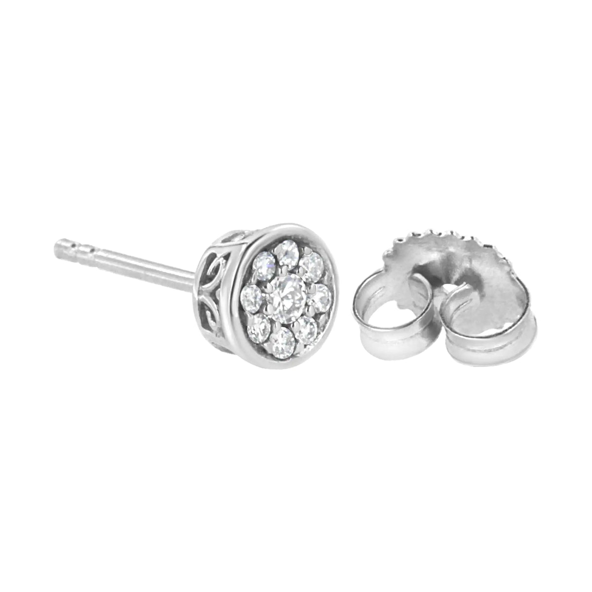 .925 Sterling Silver 1/3 cttw Lab Grown Diamond Floral Cluster Stud Earring (F-G Color, VS2-SI1 Clarity)