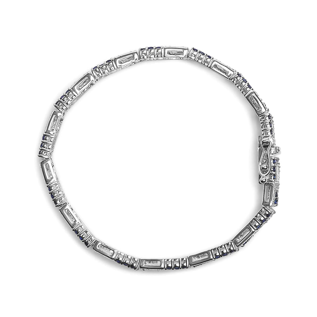 Pulsera de tenis de eslabones abiertos estilo art déco con detalles de diamantes y zafiro azul creado de 4 4/5 quilates en plata esterlina 925 (color IJ, claridad I3) - 7,5 pulgadas