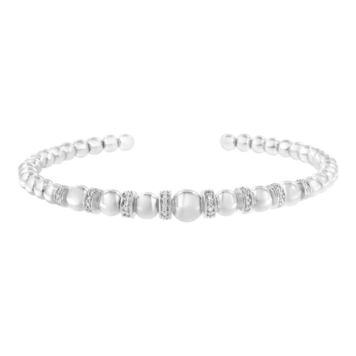 Brazalete tipo brazalete con cuentas esféricas graduadas de diamantes de 1/4 quilates en plata esterlina 925 (color IJ, claridad I2-I3). Se adapta a muñecas de hasta 7 1/2 pulgadas
