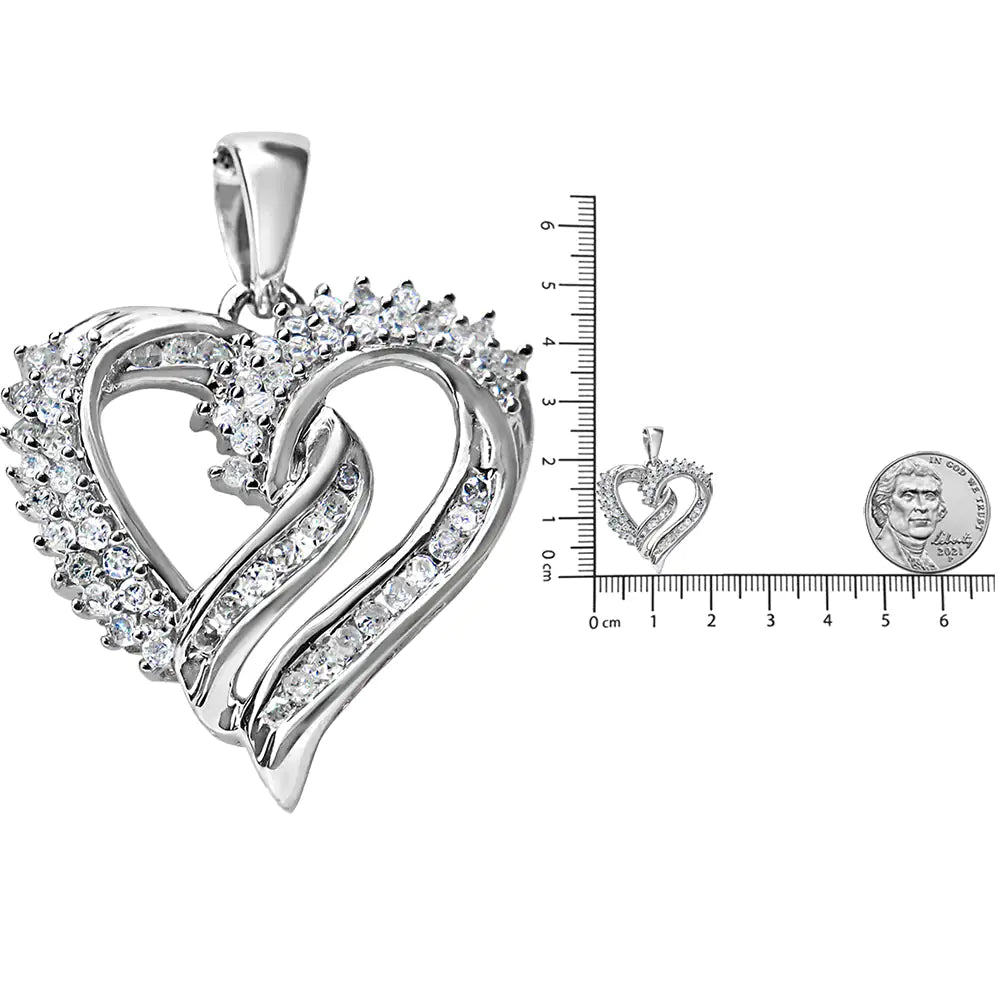 Collier avec pendentif en forme de cœur ajouré à double rangée de diamants de 1/2 ct en argent sterling 925 de 45,7 cm (couleur IJ, clarté I3)
