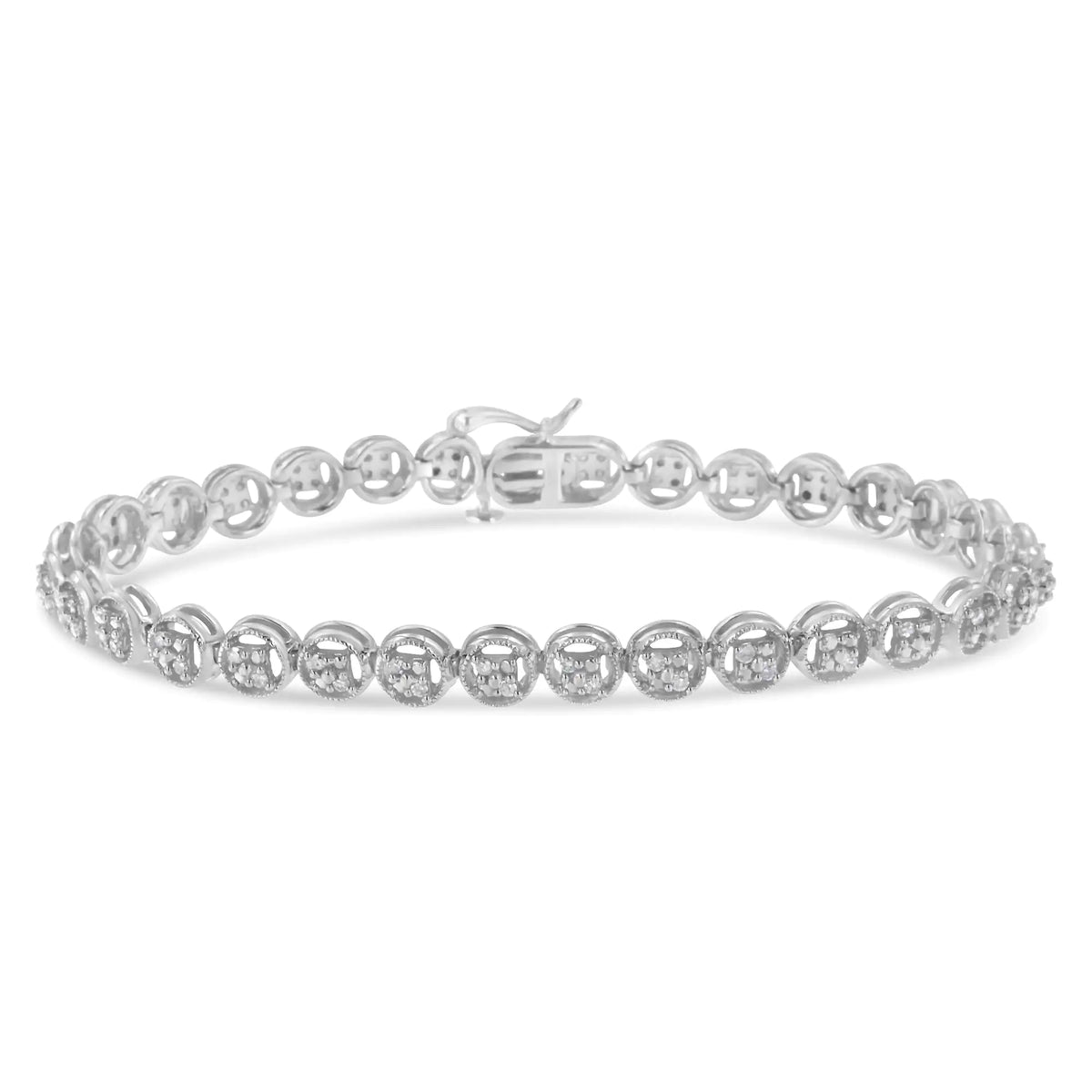 Pulsera de tenis con eslabones en forma de rueda de 7" y diamantes de 1/4 ct en plata esterlina 925 (color IJ, claridad I2-I3)