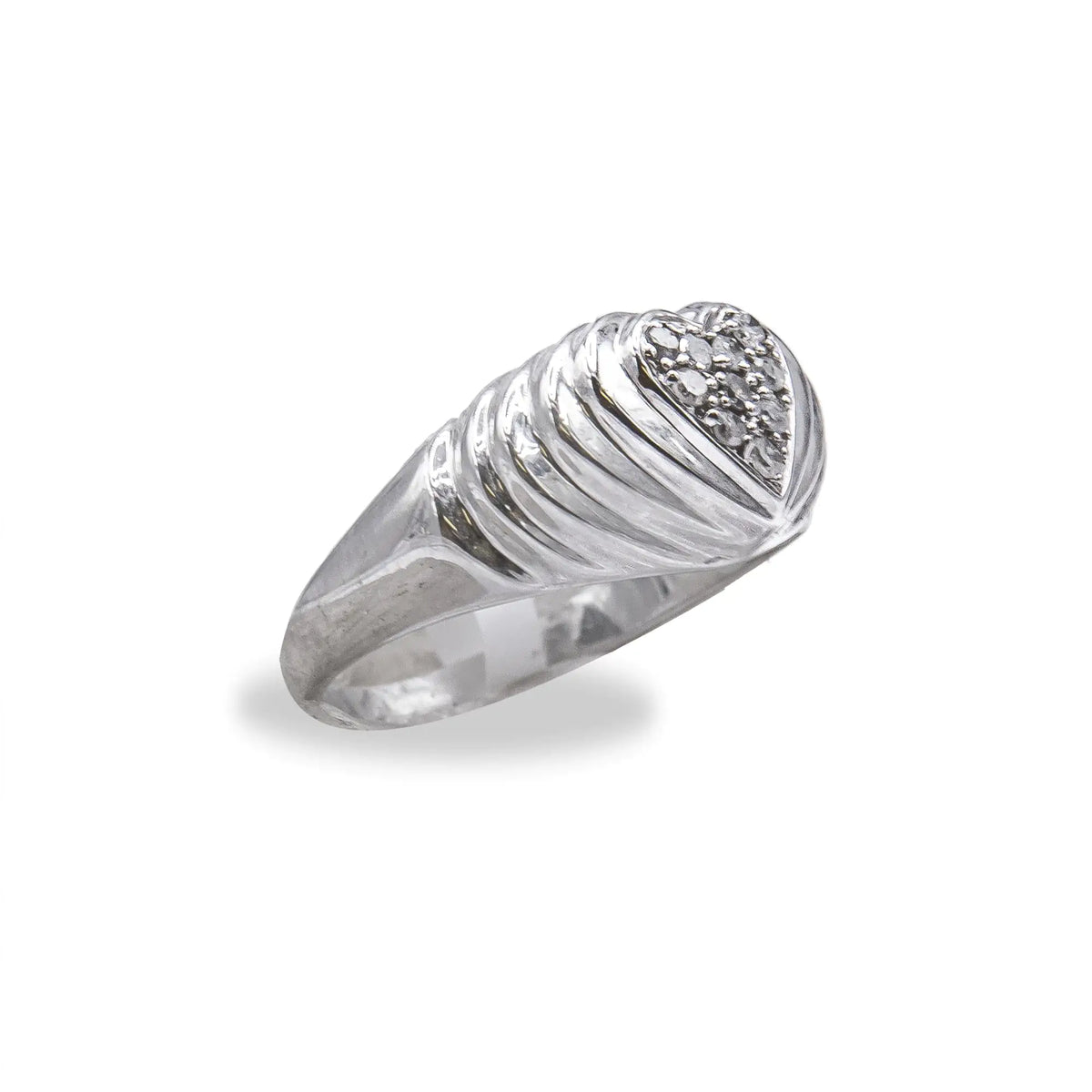 Anillo con forma de corazón con diamantes redondos de 1/6 ct en plata de ley 925 con la palabra "Heartbeat" (color IJ, claridad I3)
