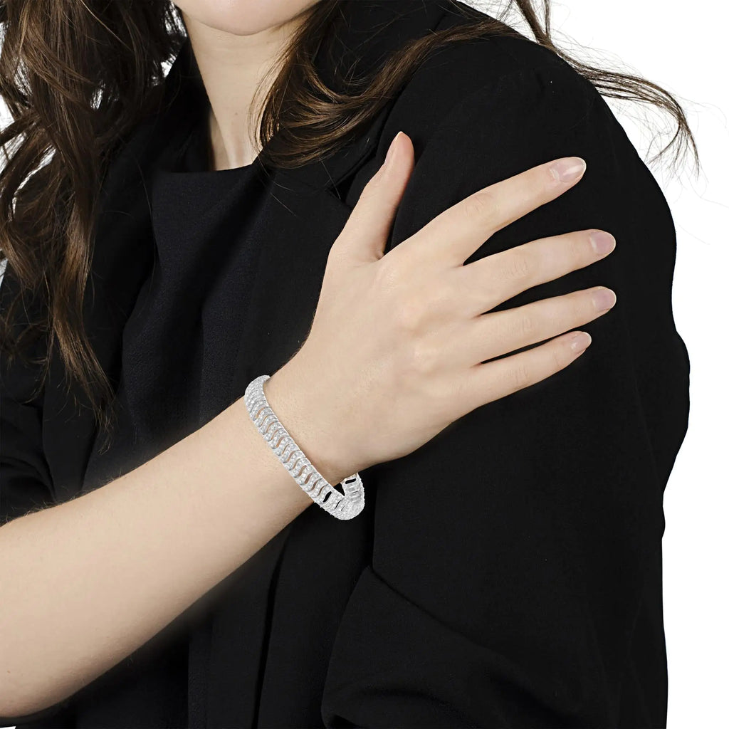 Bracelet à maillons ondulés en forme de « S » en argent sterling 925 avec diamants de 3,0 ct (couleur IJ, pureté I1-I2) - 7,25