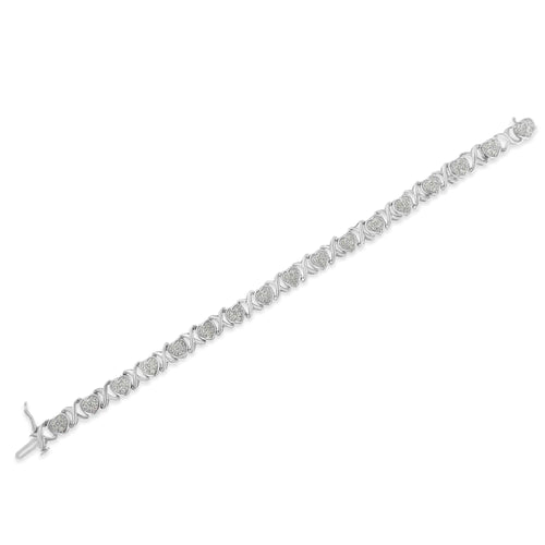Pulsera de tenis de 7" con eslabones en forma de corazón y diamantes de 1,0 ct en plata esterlina 925 (color IJ, claridad I2-I3)