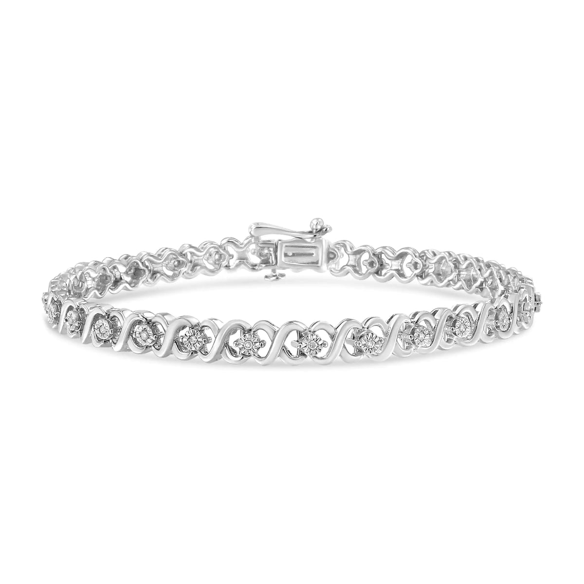 Pulsera de tenis con eslabones infinitos y diamantes engastados en forma de miracle de 1/6 quilates en plata de ley 925 (color IJ, claridad I3) - 7,25 pulgadas