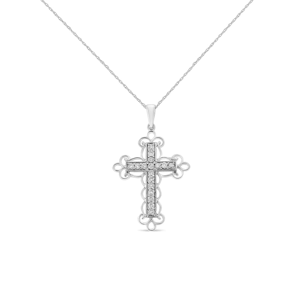 Collier pendentif croix de style Art déco en argent sterling 925 avec diamant taille ronde de 1/4 ct, 18 po (couleur JK, clarté I2-I3)