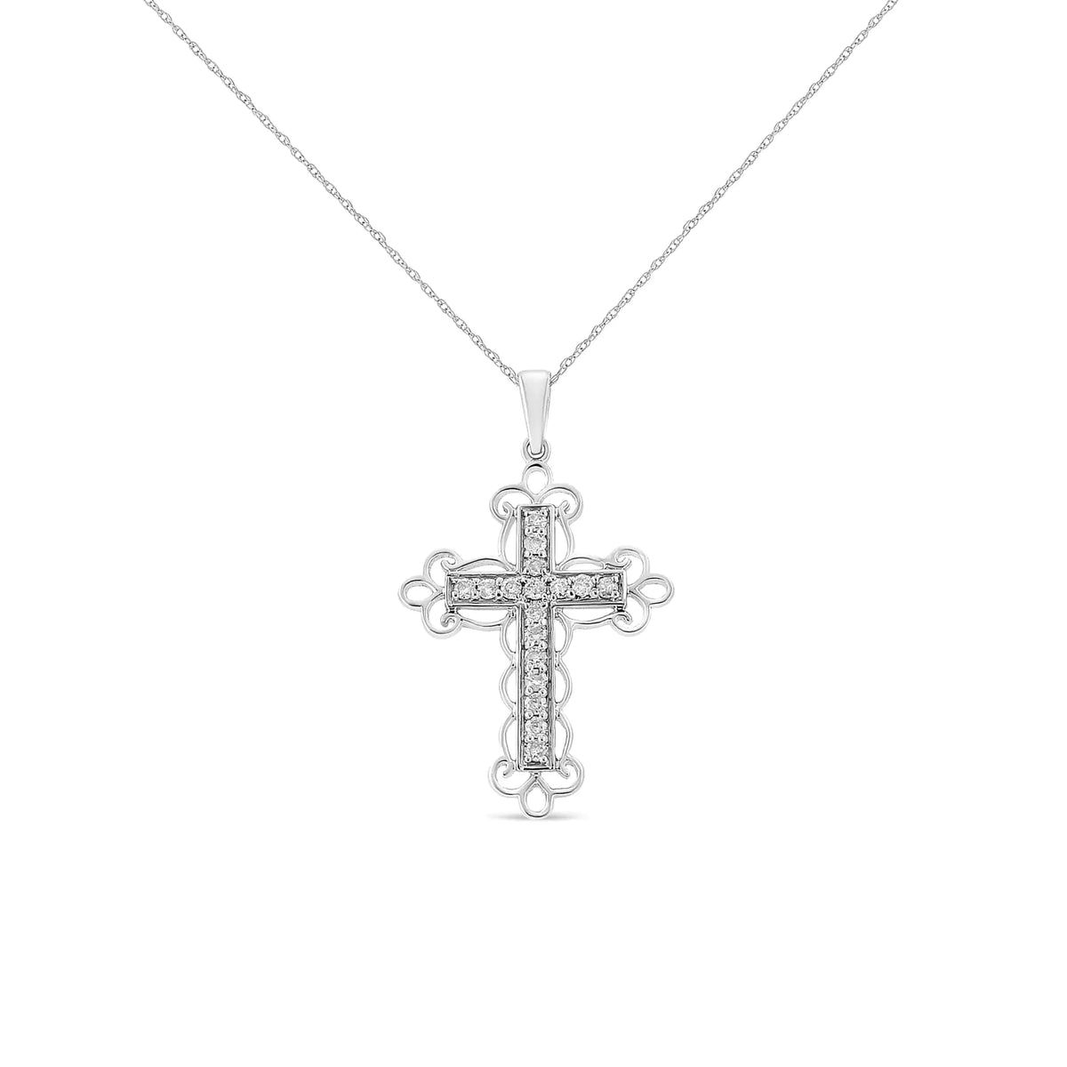 Collar con colgante de cruz de 18" de estilo art déco con diamantes de talla redonda de 1/4 ct en plata esterlina 925 (color JK, claridad I2-I3)